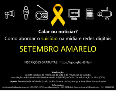 Abordagem do suicídio na mídia é tema de capacitação Abordagem do suicídio na mídia é tema de capacitação